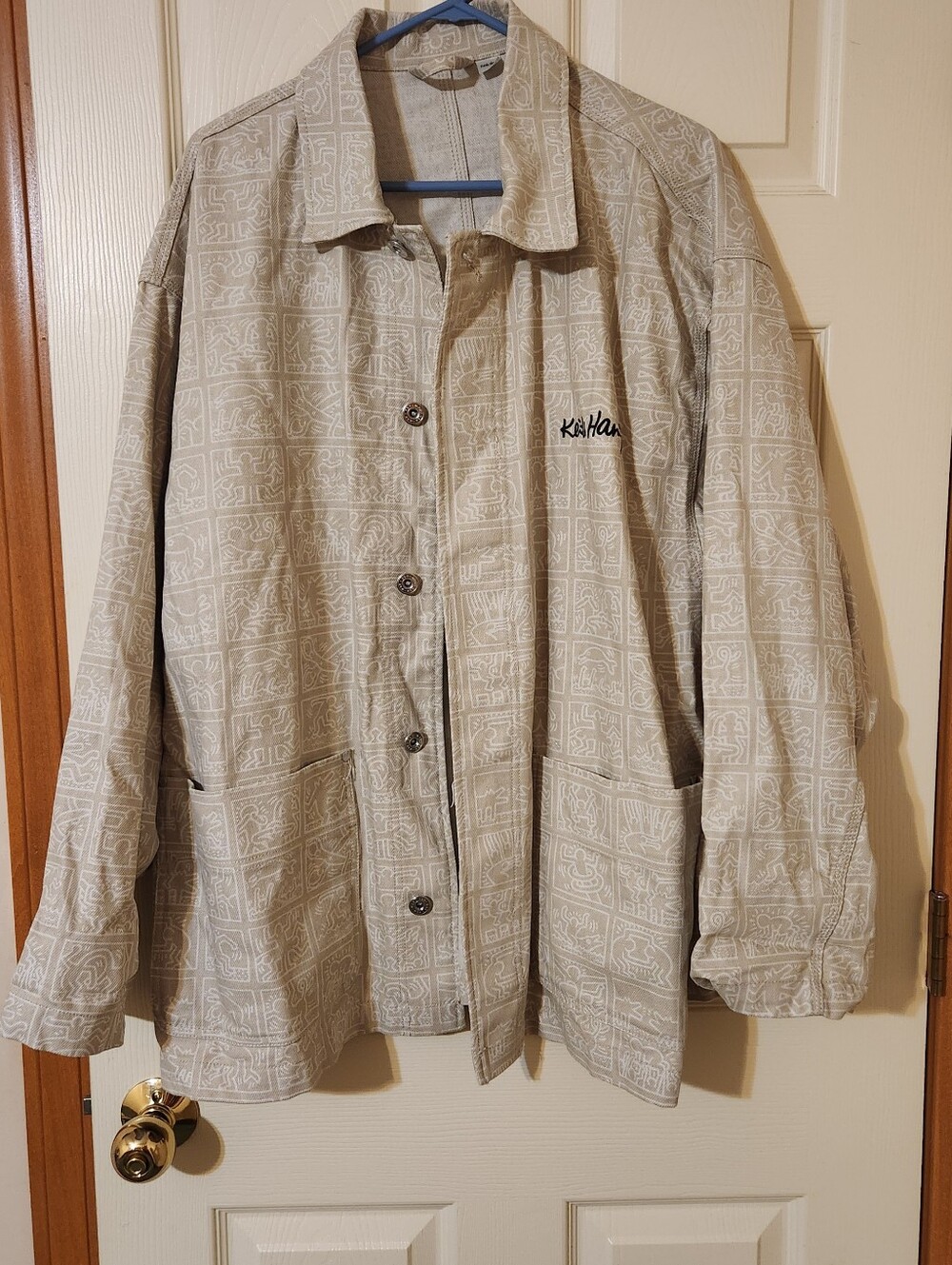 Keith Haring x H&M Men's Beige Chore Jacket Size XL Drop Pockets Streetwear Art